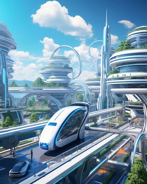 A transportation hub with highspeed maglev trains teleportation portals