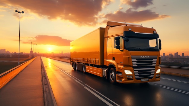 Transportation truck delivering cargo container background