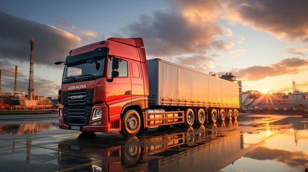 Transportation truck delivering cargo container background