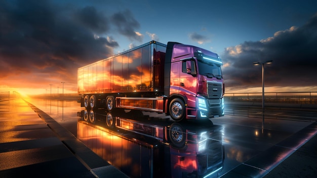 Transportation truck delivering cargo container background