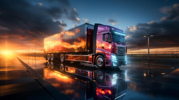 Transportation truck delivering cargo container background