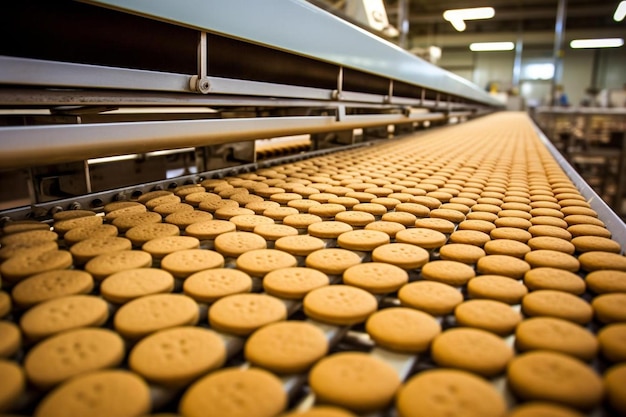 Foto transportband met koekjes in een voedselfabriek