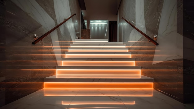 Trap met LED-verlichting in een modern interieur Ai gegenereerd