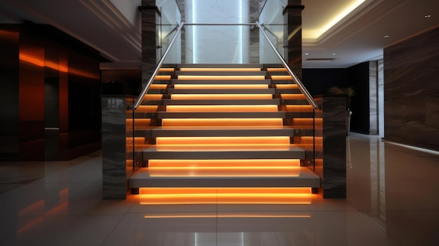 Trap met LED-verlichting in een modern interieur Ai gegenereerd