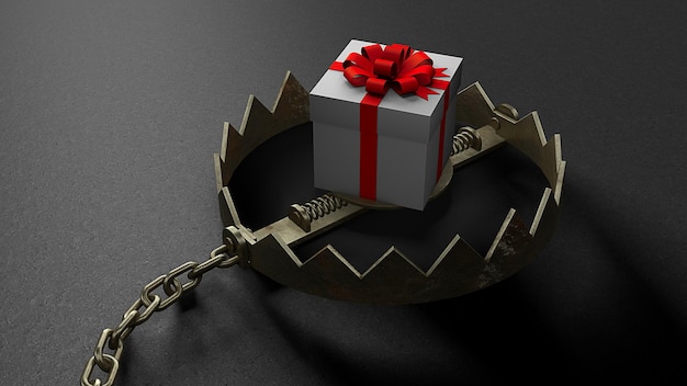 Trap with a bait in the form of gift box 3d render