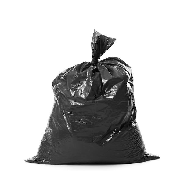 Trash bag full of garbage isolated on white