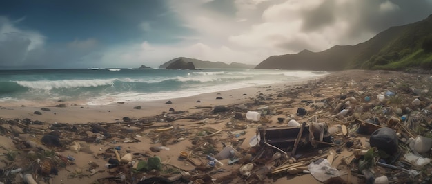 Мусор на пляже Экологический концепт-арт Генеративный ИИ