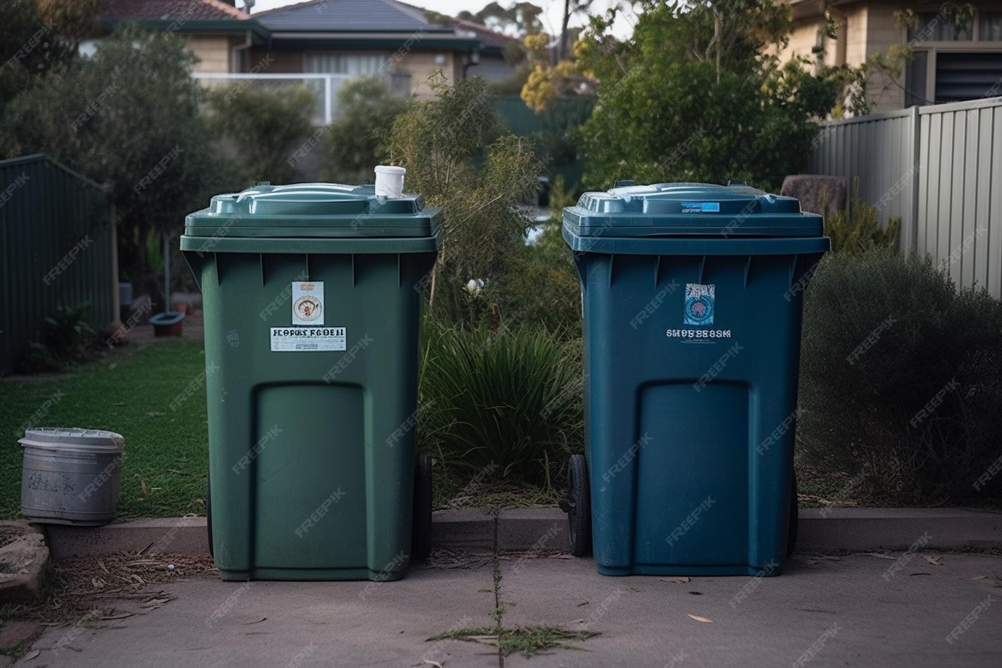 Premium AI Image Trash Bins in a suburban neighborhood Taken in