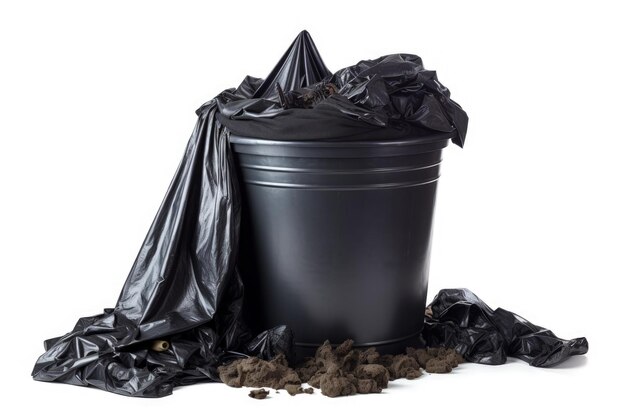 Trash can garbage bags isolated white background