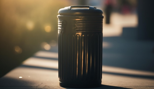 Photo a trash can on a sidewalk in the city.