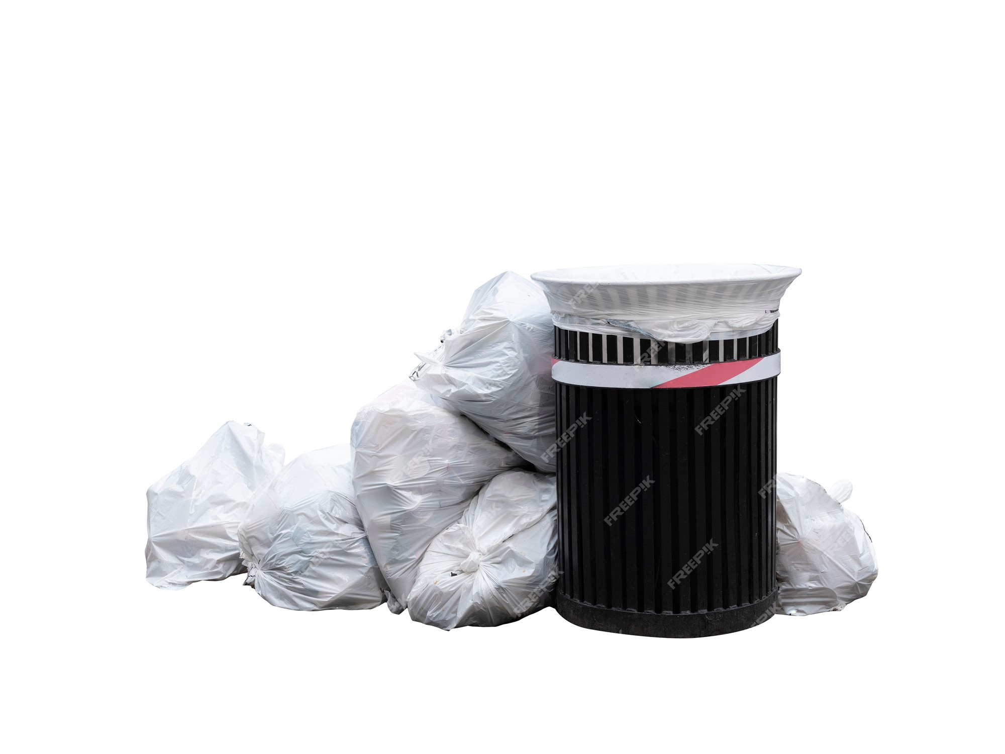 Premium Photo  Trash can and stacked of garage bags isolated on