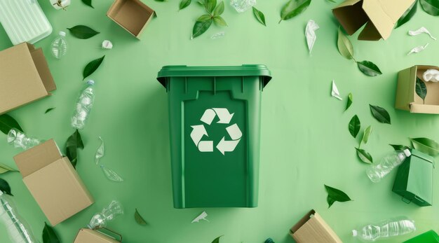 Trash dumpster and recycle sign background mockup for environmental awareness and sustainability