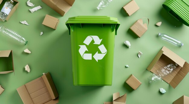 Модель фона мусорного контейнера и знака переработки для экологической осведомленности и устойчивости