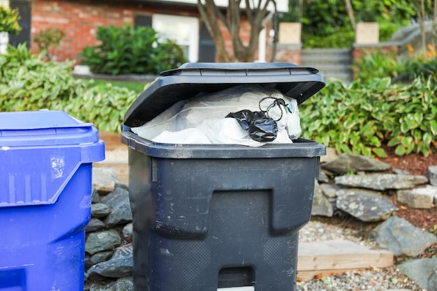 trashcan on urban street embodies modern waste crisis symbolizing environmental responsibility and