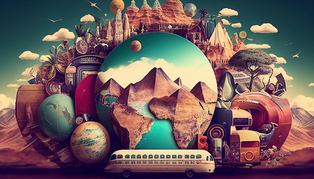 Travel abstract background with transport and nature Trip backdrop generative ai