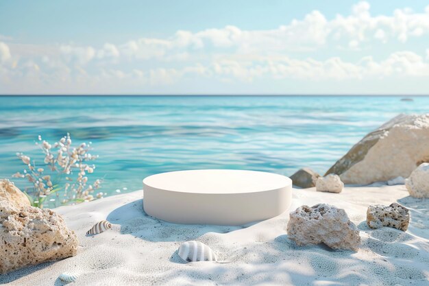 해변에 여행 광고 기둥 3D 여름 스탠드 은 물 플랫폼 휴가 분위기