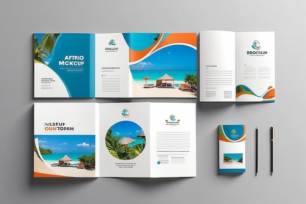Travel Agency Branding Mockup Integreer het logo in brochures, posters en digitale kiosken