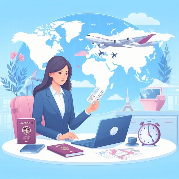 travel agent working buy air tickets online