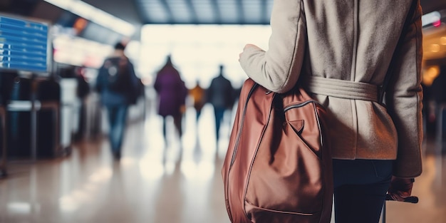 Аэропорт путешествия и рюкзак лица с документом, удостоверяющим личность для международной регистрации