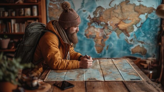 A travel blogger strategizing their day on a map AI generate illustration