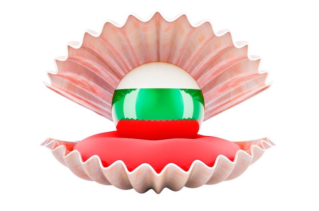 Travel in Bulgaria concept Pearl with Bulgarian flag inside seashell 3d rendering isolated on white background