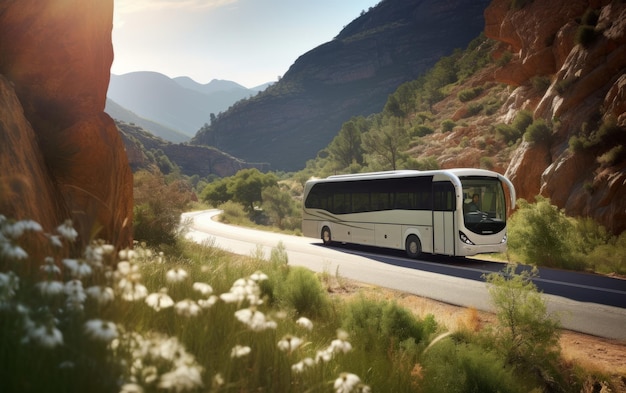 Travel bus on nature highway