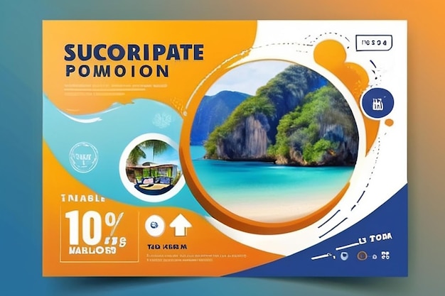travel business promotion web banner template design for social media travelling tourism or summer holiday tour online marketing flyer