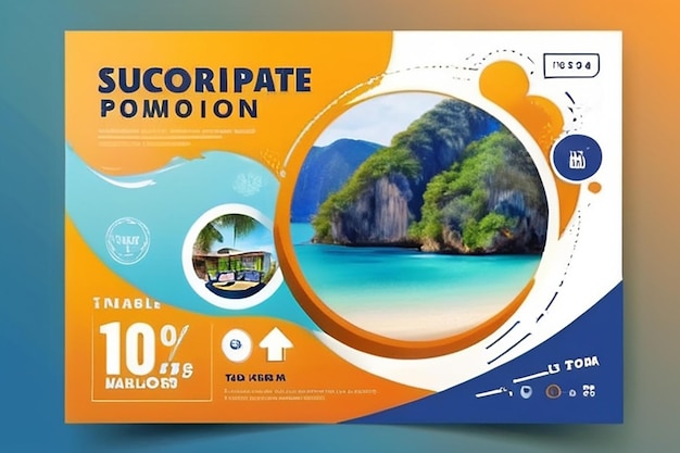 Travel business promotion web banner template design for social media Travelling tourism or summer holiday tour online marketing flyer