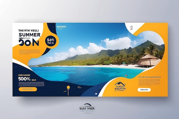 Photo travel business promotion web banner template design for social media travelling tourism or summer holiday tour online marketing flyer