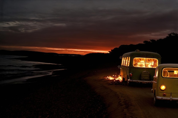 Travel camper lights on