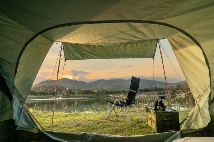 Travel and camping at natural park. Family outdoor activity and journey lifestyle on holiday.