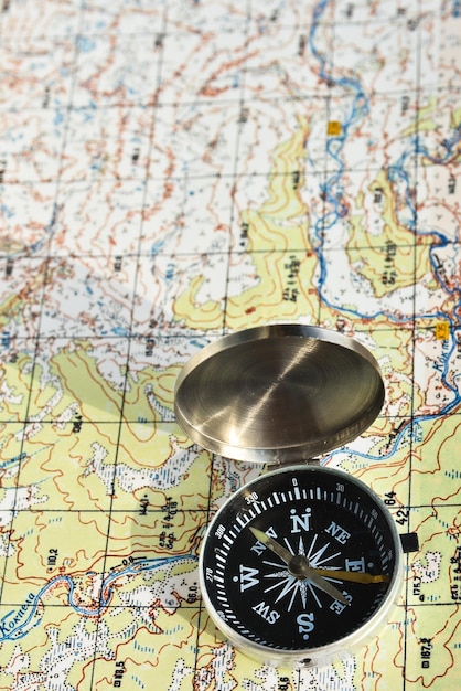 Travel compass and map symbols adventures