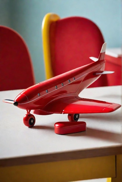 Photo travel concept a red plane toy on table with copy space