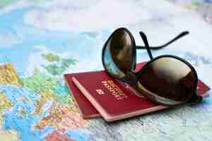 Photo travel concept two passports on the map of europe