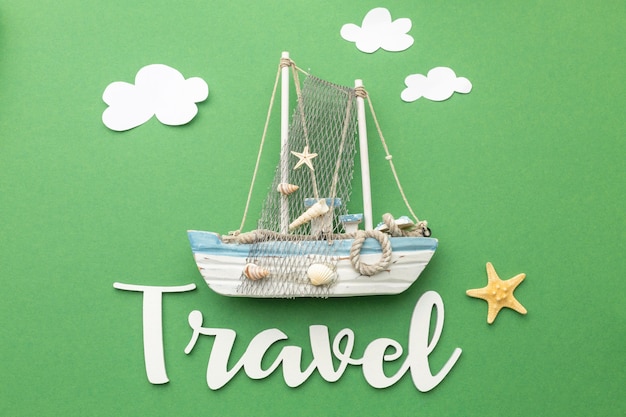 Travel concept with boat and clouds