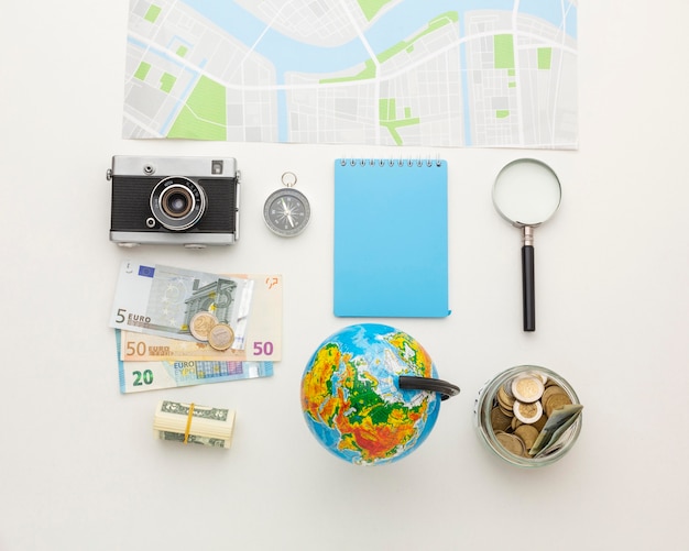 Photo travel concept with elements arrangement