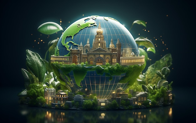 Travel concept with Iconic attractions embellish our green and global planet