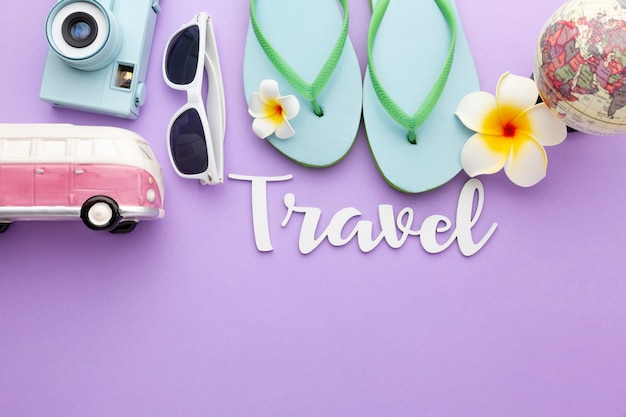 Photo travel concept with items arrangement