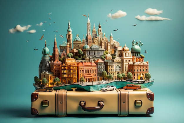 Travel concept with landmarks with baggage