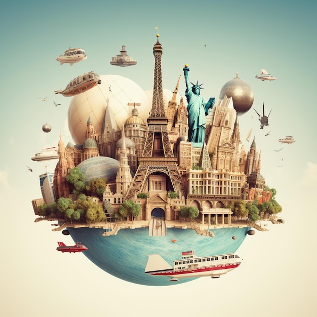 Premium AI Image | Travel concept with landmarks