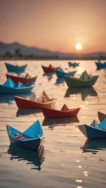 Travel concept with little paper boats