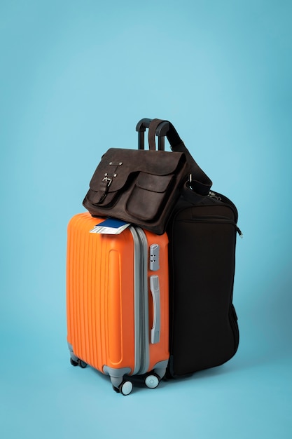 Photo travel concept with luggages arrangement