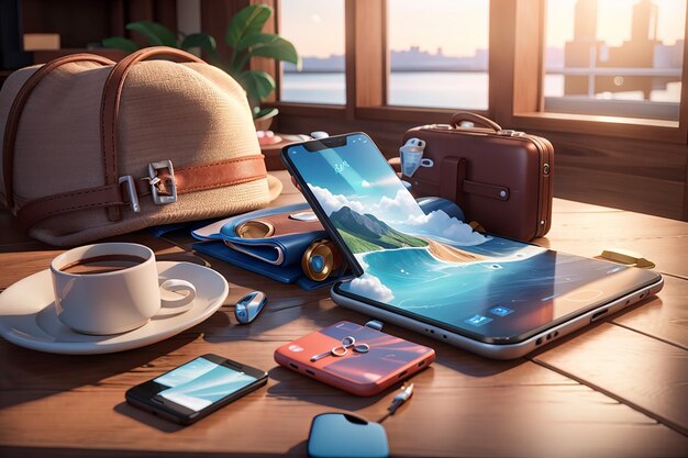 Photo travel concept with smartphone and tablet