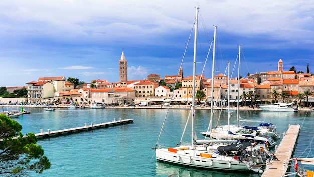 Travel in Croatia beautiful Island Rab view of old town and marine