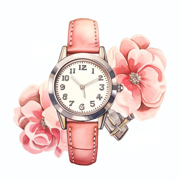 Travel floral watch watercolor illustration travel clipart