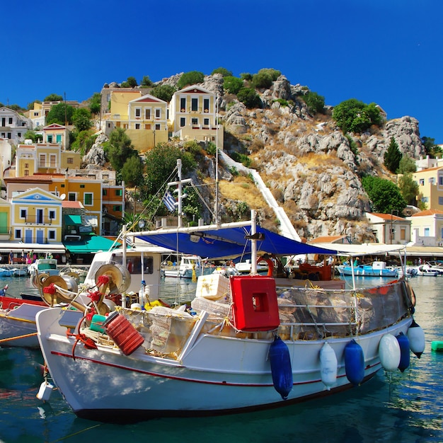 Travel in greece, colorful island simi (symi) near rhodes, dodecanese