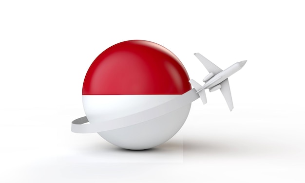 Travel to indonesia concept airplane flying around flag d rendering