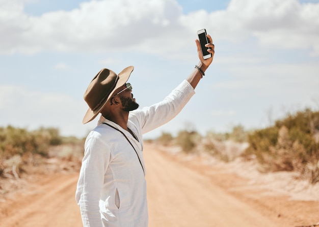 Travel influencer man or phone live streaming for social media review of National Park in South Africa for content creator vlog Vlogger blogger or tourist on 5g mobile technology and lost network