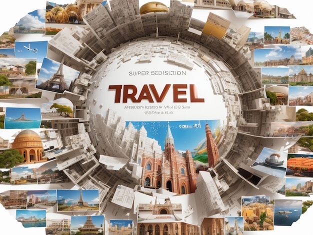 Travel Inscription Collage of Famous Places Around the World