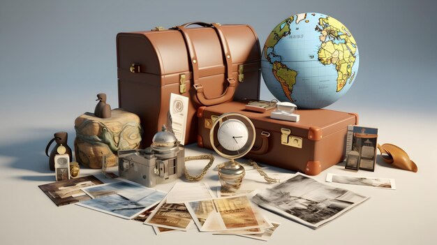 Travel inspired accessories such as world globes and postcards